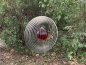 Preview: Windspiel aus Edelstahl 300 mm mit Glaskugel 100 mm rubinrot
