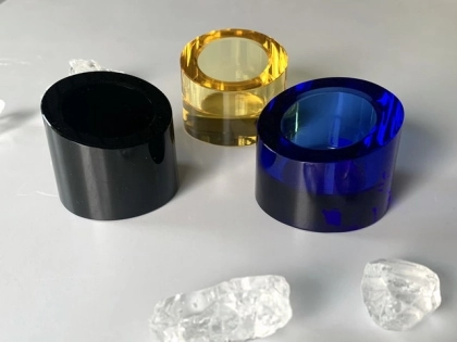 Kristallglas-Kerzenhalter diagonal Set, blau, gelb und schwarz