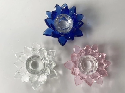 Crystal Candle holder lotus flower blue, pink and clear 1