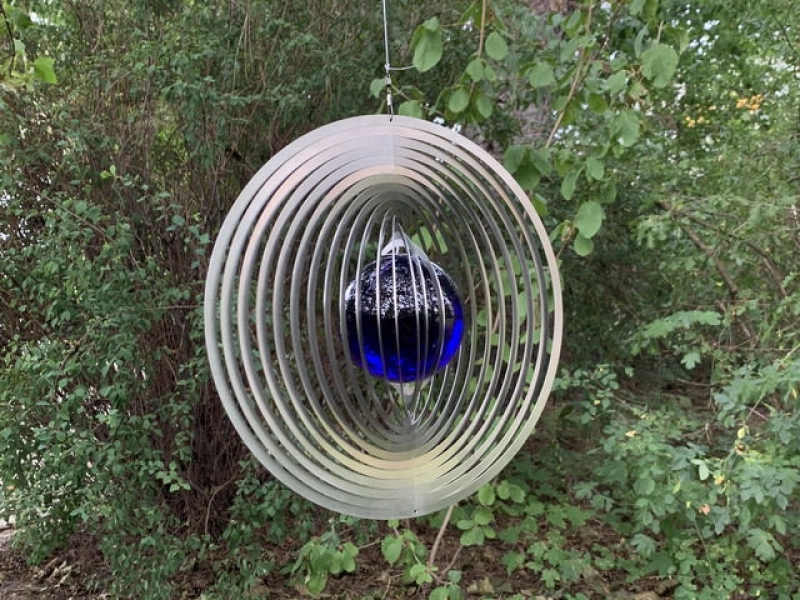 Stainless Steel Wind Spinner-S-K300/100 with glass ball 100 mm cobalt blue