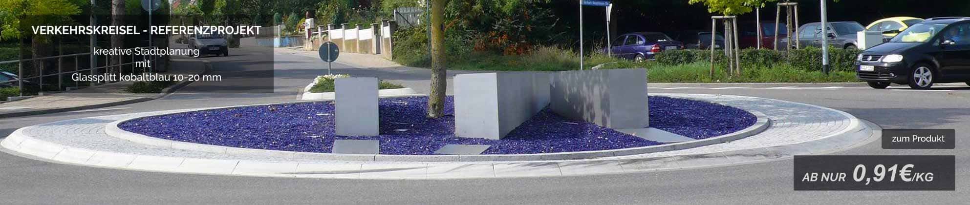 Glassplitt kobaltblau 10-20, Referenzprojekt Verkehrskreisel